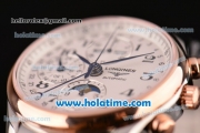 Longines Master Chrono Moonphase Swiss Valjoux 7751 Automatic Two Tone Case with White Dial and Rose Gold Bezel