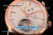 Vacheron Constantin Patrimony Swiss Tourbillon Manual Winding Rose Gold Case with Beige Dial Blue Alligator Strap and Stick Markers