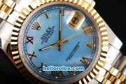 Rolex Datejust Swiss ETA 2836 Automatic Movement Two Tone with Gold Bezel-Blue Dial and Gold Roman Markers-18K Gold Never Fade