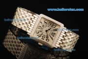 Franck Muller Master Square Swiss Quartz Movement Full Steel with Silver Dial and Diamond Bezel