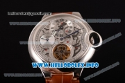 Cartier Ballon Bleu De Tourbillon Asia Automatic Steel Case with Skeleton Dial and Genuine Brown Leather Strap