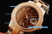 Rolex Datejust Automatic Movement ETA Coating Case with Brown Dial and Diamond Bezel-Rose Gold Roman Numerals