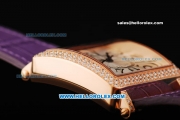 Franck Muller Master Square Swiss ETA 2824 Automatic Movement Rose Gold Case with Diamond Bezel and Purple Leather Strap