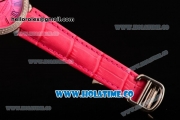 Cartier Ballon Bleu De Small Swiss Quartz Steel Case with Diamonds Bezel Hot Pink Dial and Hot Pink Leather Strap - Black Markers