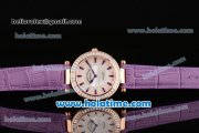 Franck Muller Ronde Miyota Quartz Rose Gold Case with Purple Leather Bracelet Diamond Bezel and Purple Stick Markers