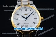 Longines Master Swiss ETA 2824 Automatic Two Tone Case with White Dial and Yellow Gold/Steel Bracelet (AAAF)