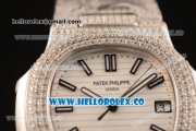 Patek Philippe Nautilus Miyota 9015 Automatic Diamonds/Steel Case with White Dial and Stick Markers (AAAF)