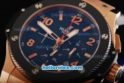 Hublot Big Bang Chronograph Miyota Quartz Movement Rose Gold Case with PVD Bezel and Black Dial