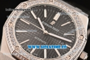 Audemars Piguet Royal Oak 41MM Asia Automatic Steel Case with Black Grids Dial Diamonds Bezel and Stick Markers