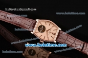 Vacheron Constantin Malte Tourbillon Swiss Tourbillon Manual Winding Rose Gold Case with Brown Alligator Strap Beige Dial and Diamond Bezel