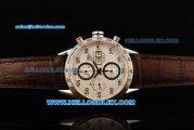 Tag Heuer Carrera Calibre 16 Swiss Valjoux 7750 Automatic Movement Steel Case with White Dial and Brown Leather Strap