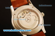 Jaeger-LECoultre Toubillon Automatic Steel Case with White Dial and Brown Leather Strap