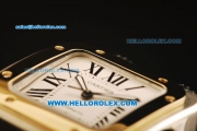 Cartier Santos 100 Swiss ETA 2892 Automatic Movement Steel Case with Gold Bezel and Black Leather Strap