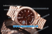 Rolex Day Date II Swiss ETA 2836 Automatic Rose Gold Case/Bracelet with Brown Dial and Stick Markers (BP)