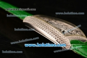 Franck Muller Cintree Curvex Swiss Quartz Steel/Diamonds Case with Diamonds Dial Numeral Markers and Green Leather Strap