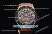 Hublot Classic Fusion Tourbillon Swiss Tourbillon Manual Winding Rose Gold Case with Skeleton Dial Black Rubber Strap and Stick Markers (GF)