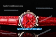 Cartier Ballon Bleu De Small Swiss Quartz Steel Case with Red Dial White Roman Numeral Markers and Red Leather Strap