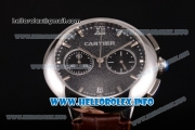 Cartier Rotonde De Chrono Miyota Quartz Steel Case with Black Starry Dial and Brown Leather Strap - Stick Markers