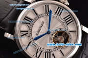 Cartier Rotonde De Tourbillon ST22 Automatic Steel Case with White Dial and Black Leather Strap
