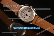 Rolex Explorer Chronograph Miyota OS20 Quartz Steel Case with White Dial and Brown Leather Strap