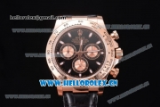 Rolex Cosmograph Daytona Clone Rolex 4130 Automatic Rose Gold Case with Black Dial Stick Markers and Brown Leather Strap (BP)