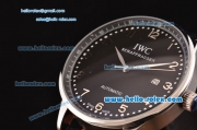 IWC Portuguese 2813 Automatic Steel Case with Numeral Markers Black Leather Strap and Black Dial