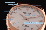 Rolex Cellini Danaos Swiss Quartz Rose Gold Case with Brown Leather Strap White Dial Stick Markers