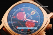 Ferrari Chronograph Miyota Quartz Movement Rose Gold Case with Red Arabic Numerals - Two Red Subdials and Black Leather Strap