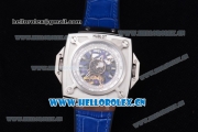 Hublot Masterpiece MP 08 Antikythera Sunmoon Asia 2813 Automatic Steel Case Skeleton Dial Blue Leather Strap and Stick Markers