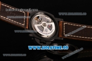 Panerai Luminor 1950 3 Days GMT Automatic Ceramica PAM441 Clone P.9000 Automatic Ceramic Case with Brown Leather Strap Black Dial and Arabic Numeral Markers (ZF)