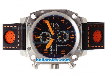 U-BOAT Italo Fontana Chronograph Quartz Movement Silver Case with Orange Markers-Black Dial and Leather Strap