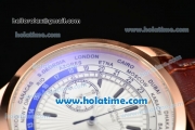 Patek Philippe Complicated World Time Chrono Miyota Quartz Rose Gold Case with White Dial and Stick Markers