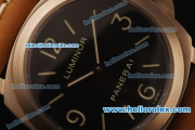 Panerai Luminor Marina PAM177 Swiss ETA 6497 Manual Winding Titanium Case with Black Dial and Dark Orange Leather Strap