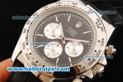 Rolex Daytona Chronograph Quartz Movement Steel Case with Black Dial and Black Leather Strap