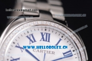 Cartier Cle de Cartier Asia ST16 Automatic Stainless Steel Case/Bracelet Roman Markers Diamonds Bezel and White Dial