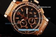 Hublot Big Bang Chronograph Miyota Quartz Movement Rose Gold Case with Black Dial - Black Diamond Bezel