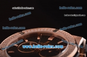 Hublot Classic Fusion Chronograph Miyota Quartz Rose Gold Case - Diamond Bezel with Black Dial and Black Rubber Strap - 7750 Coating