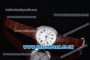 Cartier Cle de Cartier Chrono Japanese Miyota OS20 Quartz Steel Case with White Dial Diamonds Bezel and Brown Leather Strap