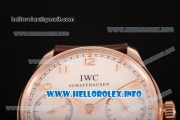 IWC Portuguese Power Reserve Clone IWC 52010 Automatic Rose Gold Case with White Dial and Brown Leather Strap - Arabic Numeral Markers (ZF)