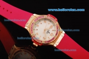 Hublot Big Bang Swiss Quartz Movement Rose Gold Case with Pink Diamond Bezel and Pink Rubber Strap