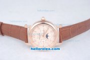 Patek Philippe Perpetual Calendar Automatic Full Rose Gold Case with Rose Gold Dial and Number Marking-Leather Strap