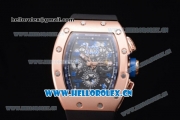 Richard Mille RM011-FM Asia ST25 Automatic Rose Gold Case with Skeleton Dial Arabic Numeral Markers and Black Rubber Strap Rose Gold Bezel