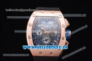 Richard Mille RM011-FM Asia ST25 Automatic Rose Gold Case with Skeleton Dial Arabic Numeral Markers and Black Rubber Strap Rose Gold Bezel