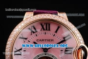 Cartier Ballon Bleu De Tourbillon Swiss Tourbillon Manual Winding Rose Gold Case with Pink Dial Purple Leather Strap and Roman Numeral Markers