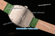 Franck Muller Heart Swiss Quartz Steel Case with Green Leather Strap Diamond Bezel and White Dial - ETA Coating