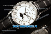 BlancPain Villeret Moonphase & Complete Calendar Miyota 9015 Automatic Steel Case with White Dial Roman Numeral Markers and Black Genuine Leather Strap (EF)