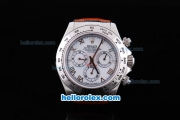 Rolex Daytona Oyster Perpetual Chronometer Automatic with White Bezel,White Dail and Roman Marking-Leather Strap