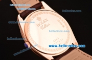 Rolex Cellini Danaos Swiss Quartz Rose Gold Case with Brown Leather Strap Orange Dial Stick Markers