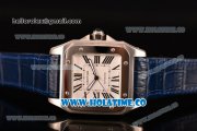 Cartier Santos 100 Large Asia Automatic Steel Case with Blue Leather Strap Black Roman Numeral Markers and White Dial