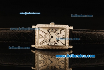 Franck Muller Long Island Swiss ETA Quartz Movement Steel Case with Diamond Bezel and White Dial